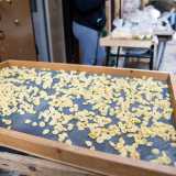 Lasciamo Angela per spostare la nostra attenzione sul banchetto di fronte. Anche qui sul telaio giacciono piccole orecchiette...